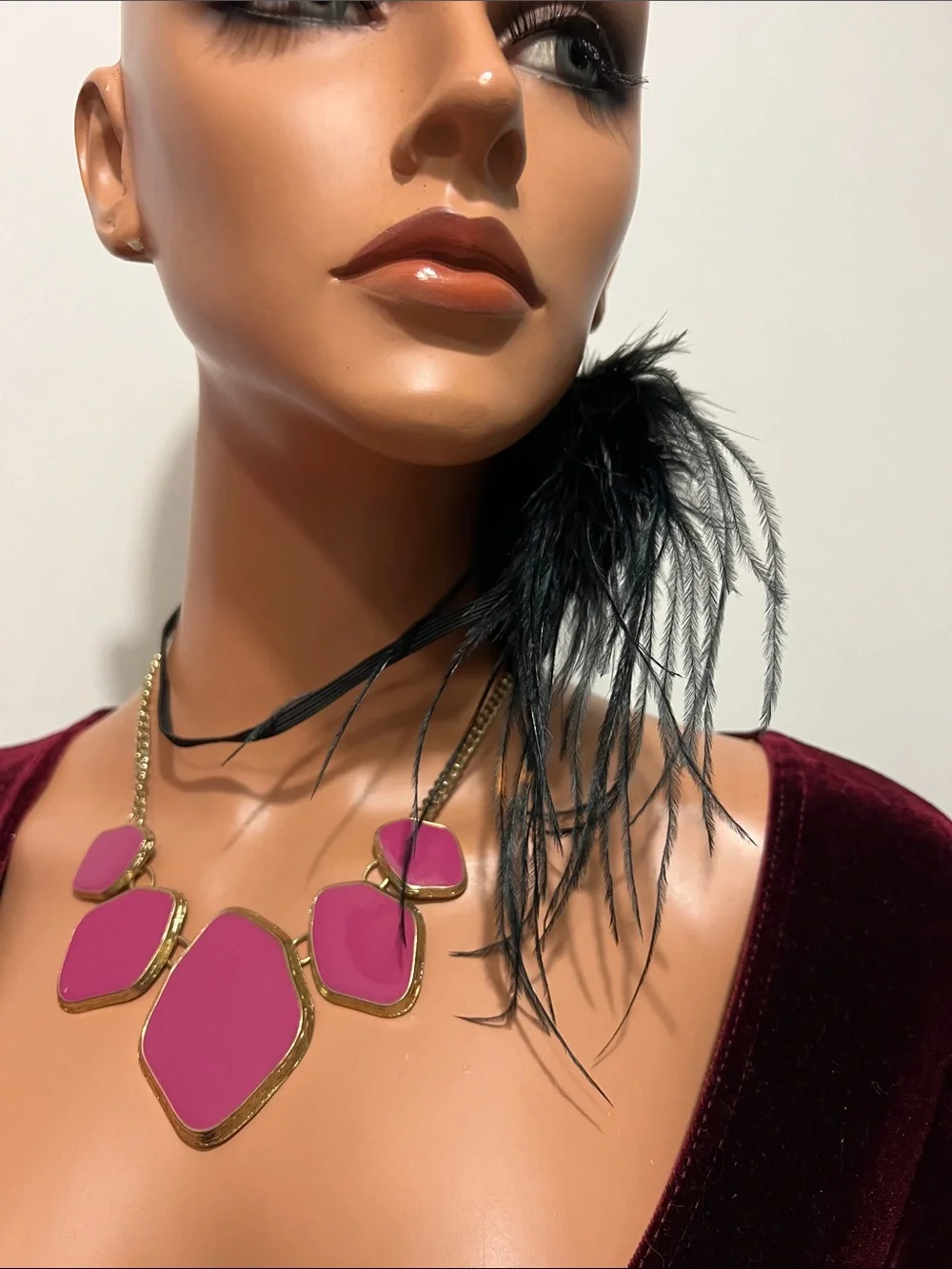 Black Embellished Feathered Masquerade Eye Mask